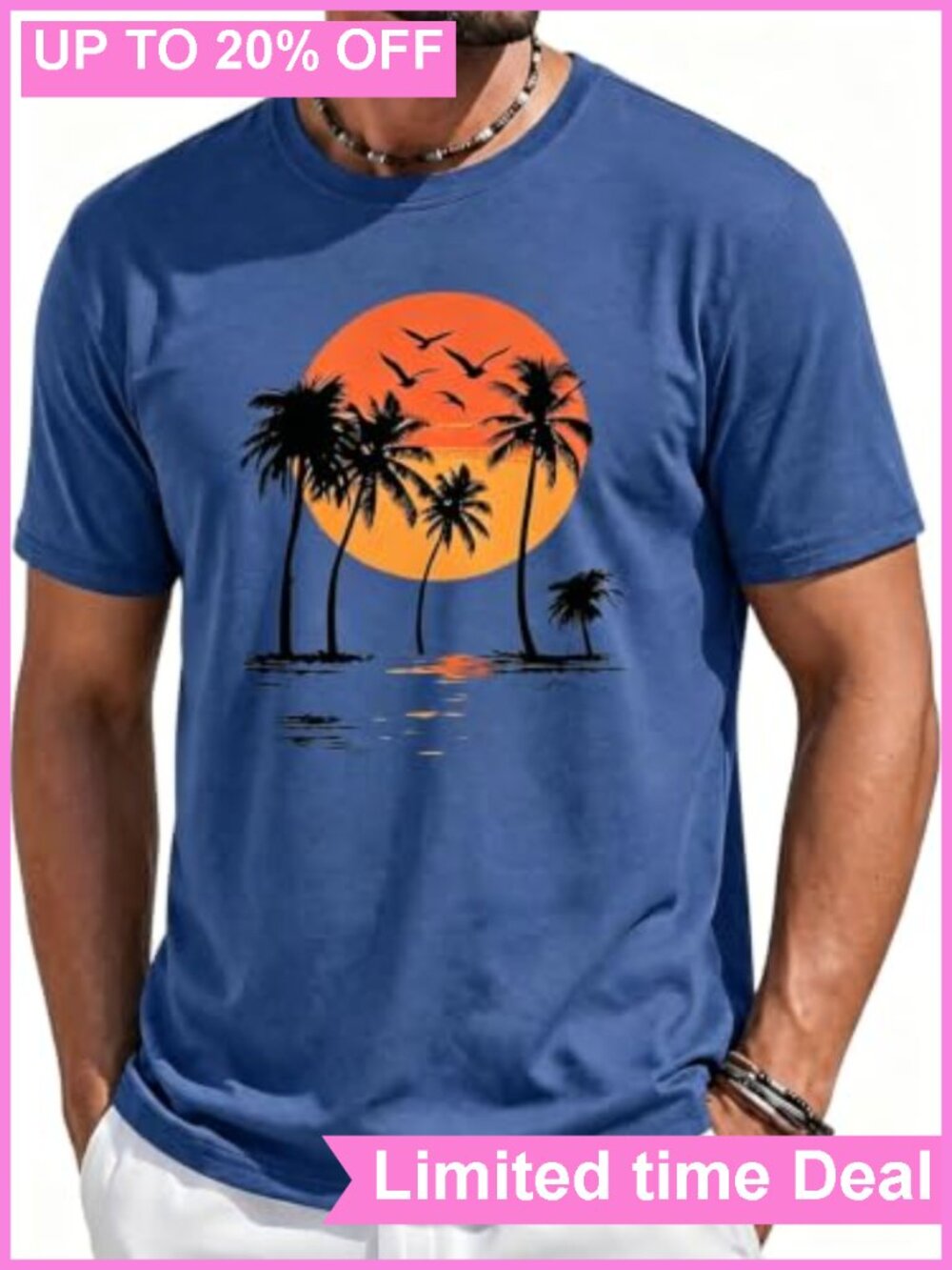 Men's Short Sleeve Graphic Palm Tree Printed Crewneck T-Shirt